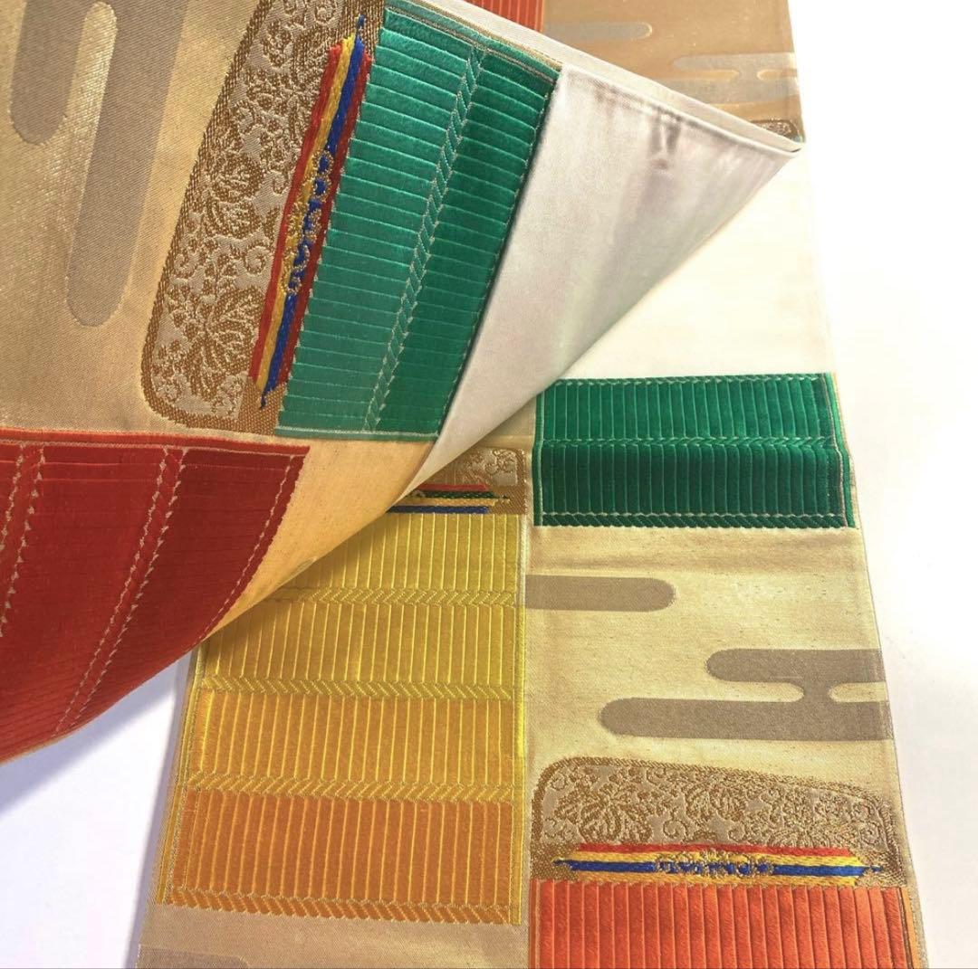 袋帯 金色 赤 緑 オレンジ