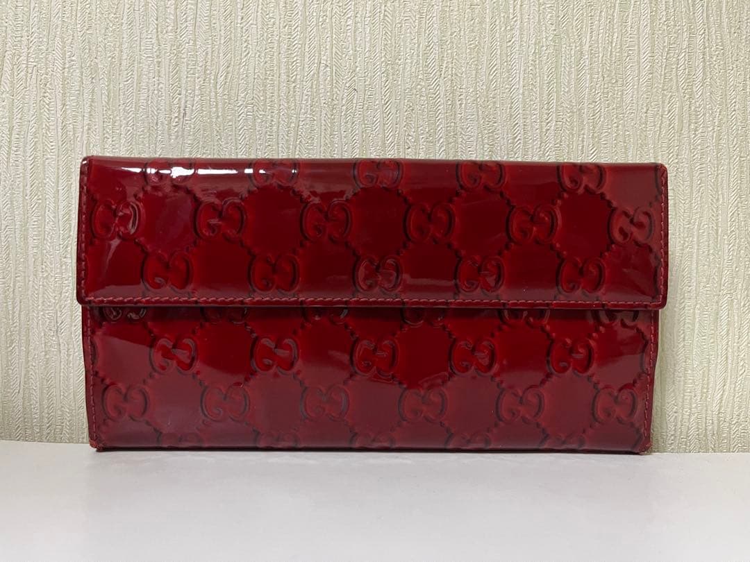 GUCCI ラブリーハート エナメル GG ゴールド金具 長財布