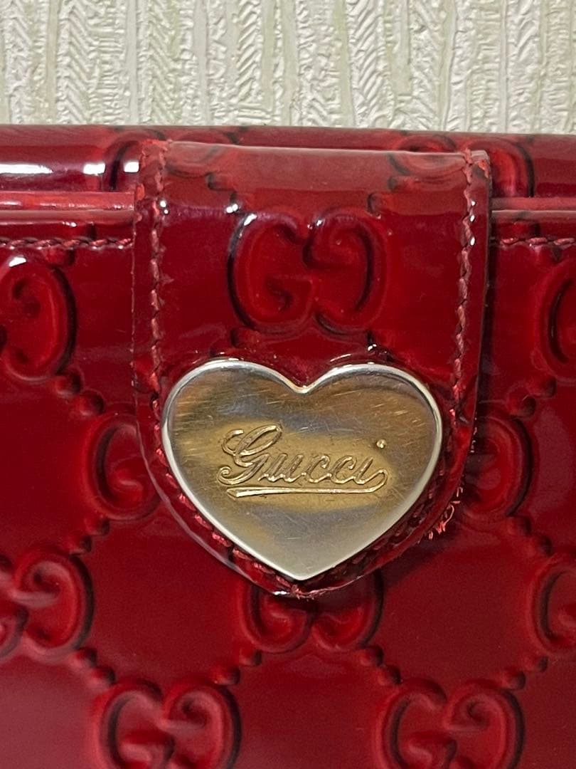GUCCI ラブリーハート エナメル GG ゴールド金具 長財布