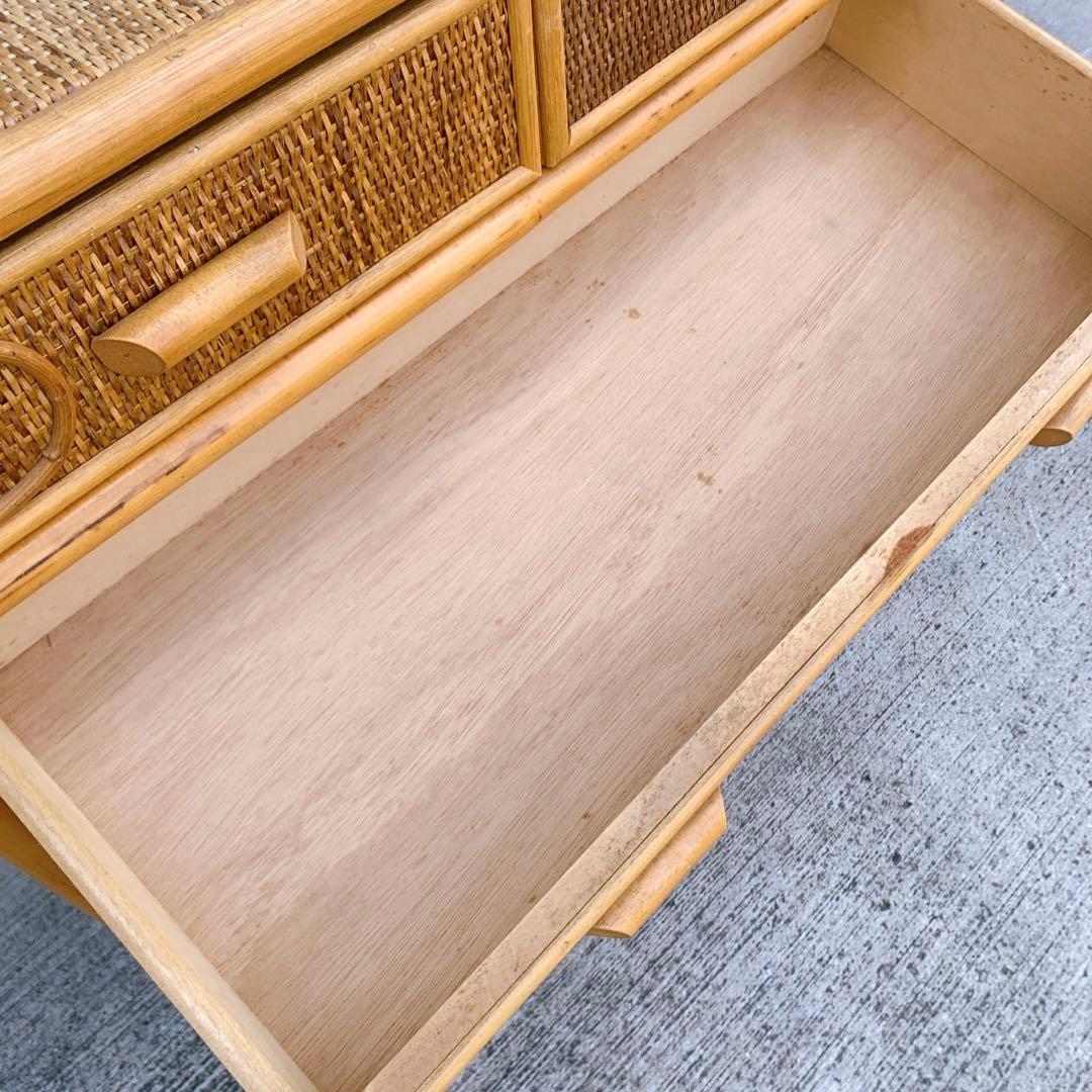 【送料込】ビンテージ バンブーラタンチェスト 籐家具 5段 引出し6杯 収納家具