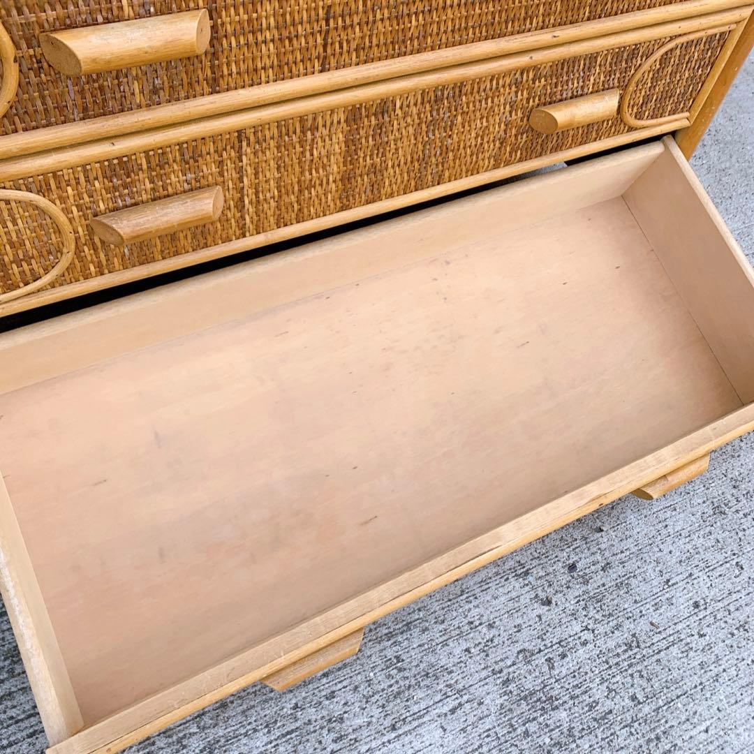 【送料込】ビンテージ バンブーラタンチェスト 籐家具 5段 引出し6杯 収納家具