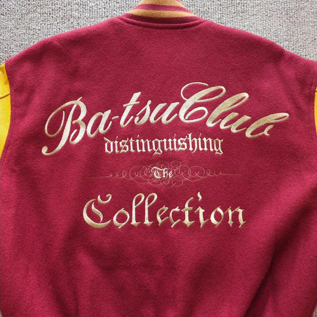 90sヴィンテージunknownスタジャンメルトン袖本革両面刺繍短丈バイカラーL