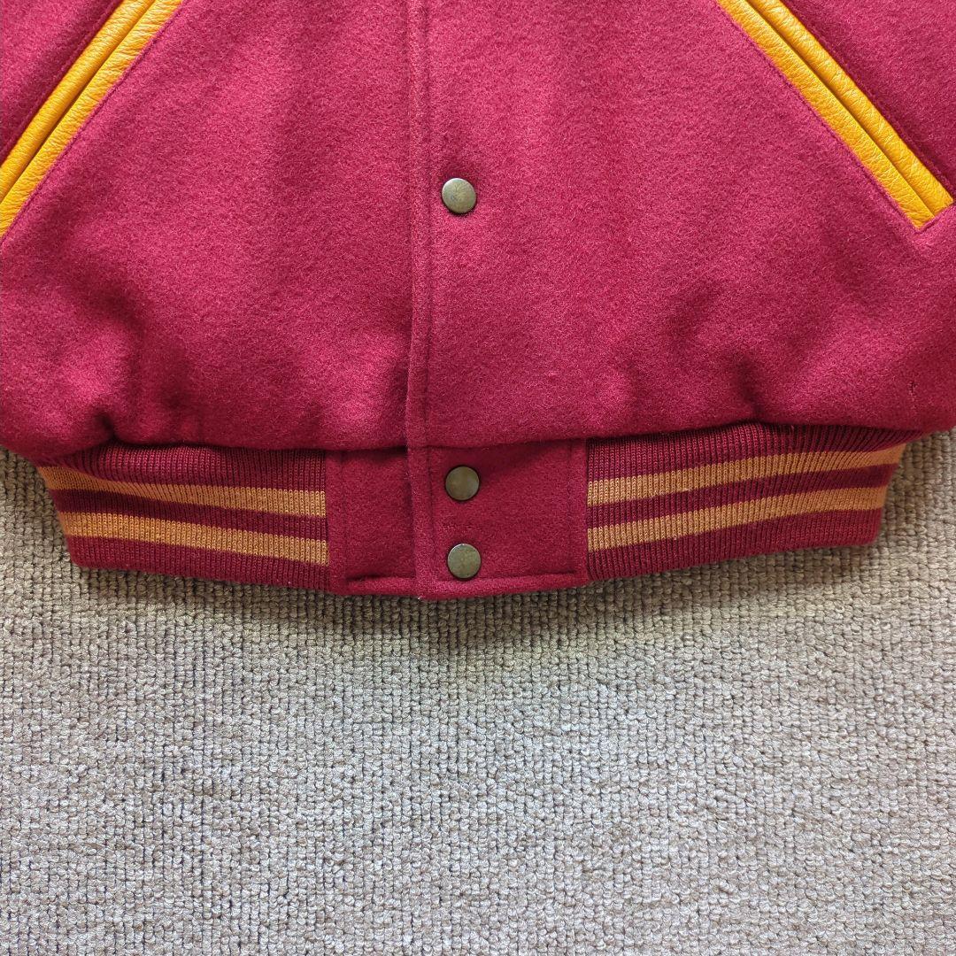 90sヴィンテージunknownスタジャンメルトン袖本革両面刺繍短丈バイカラーL