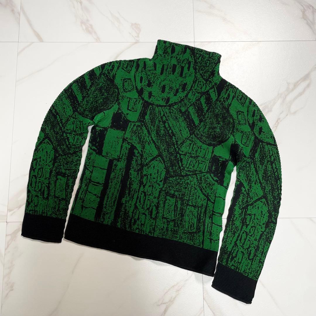 me ISSEY MIYAKE ハイネックカットソー 総柄 ワッフルプリーツ