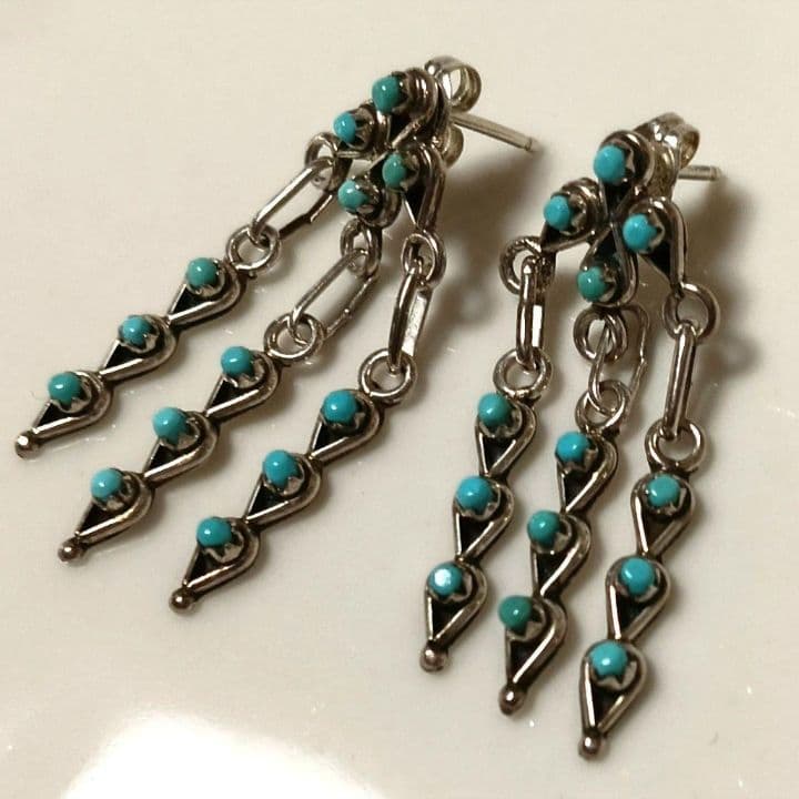 ♦1/29迄♦インディアンジュエリー スターリング ターコイズ ダングル ピアス