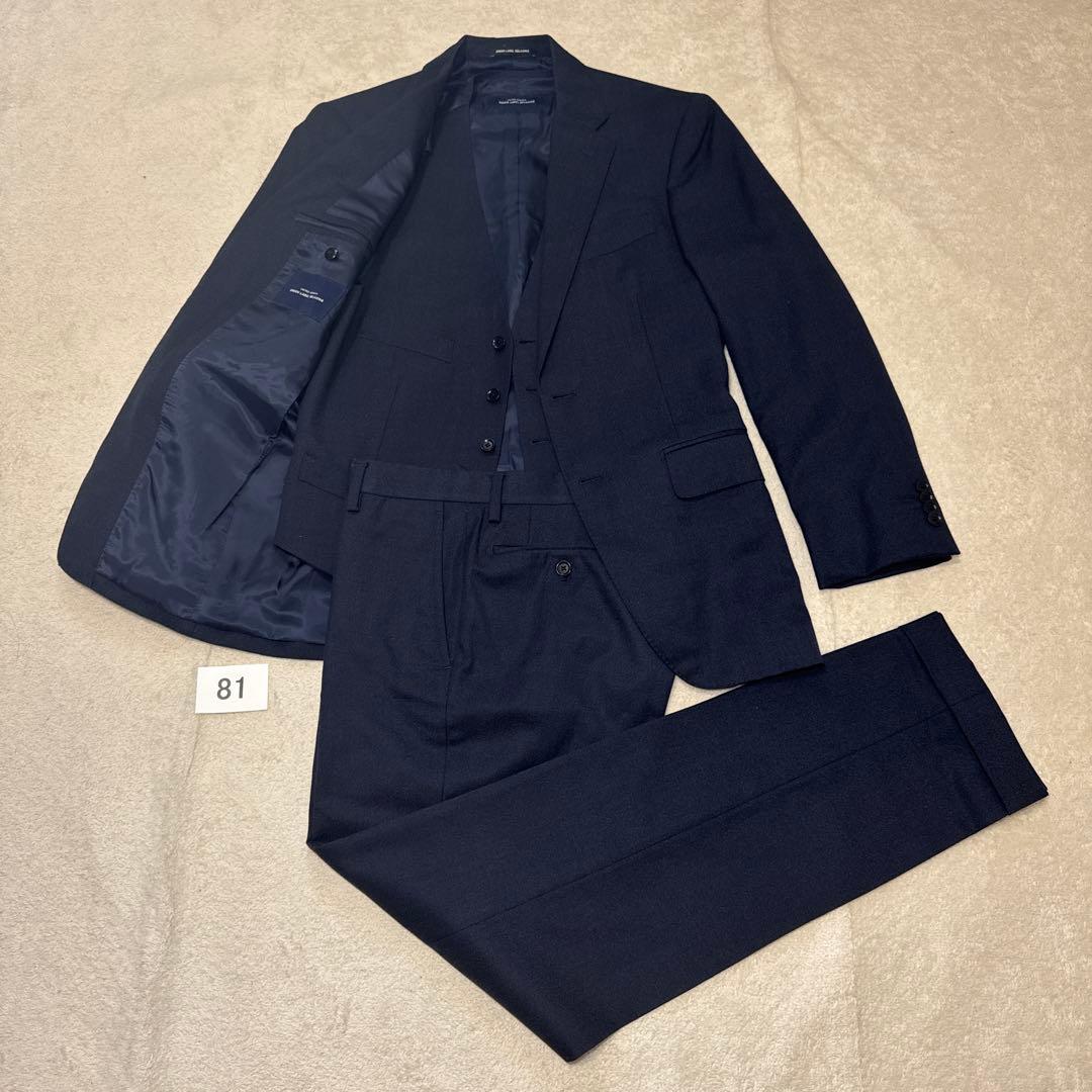 81 美品　グリーンレーベルリラクシング　スリーピーススーツ　ネイビー　44