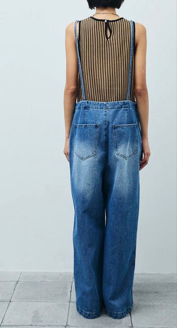 【IAMALPHA】フロントジップストラップデザインデニムサロペット