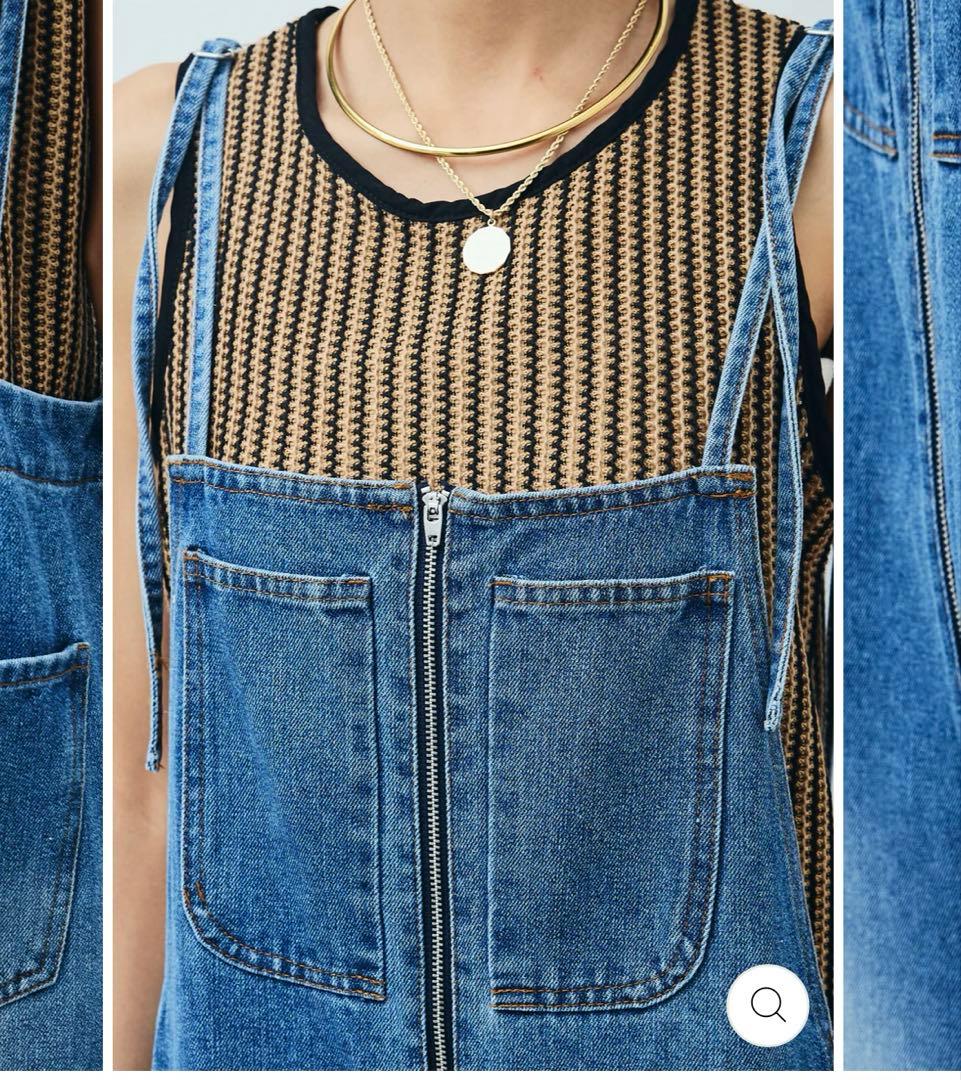 【IAMALPHA】フロントジップストラップデザインデニムサロペット