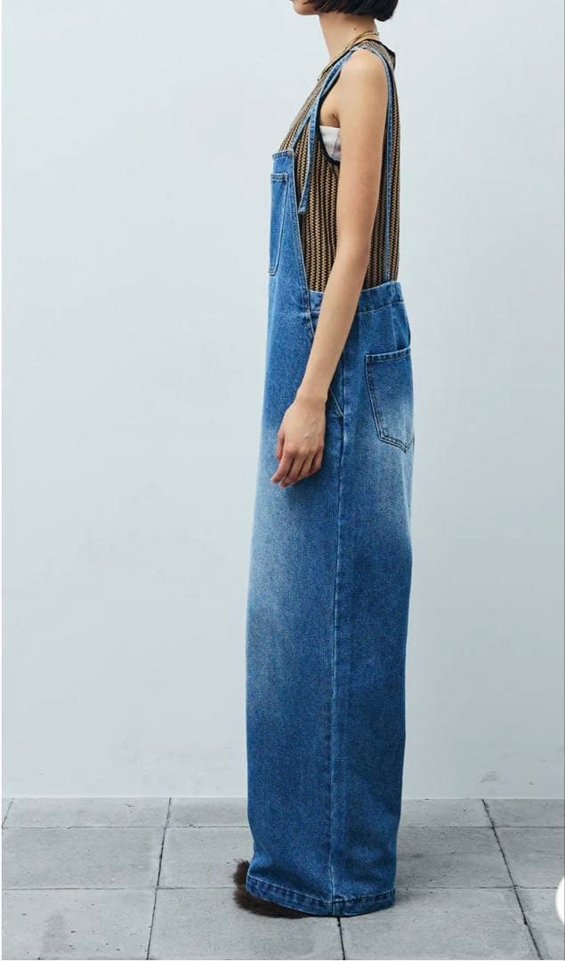 【IAMALPHA】フロントジップストラップデザインデニムサロペット