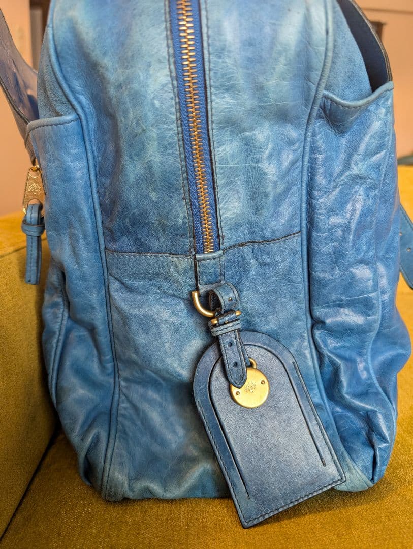 MULBERRY青いレザー ボストンバッグ 388085