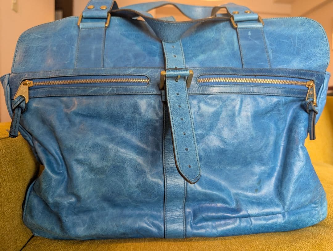 MULBERRY青いレザー ボストンバッグ 388085