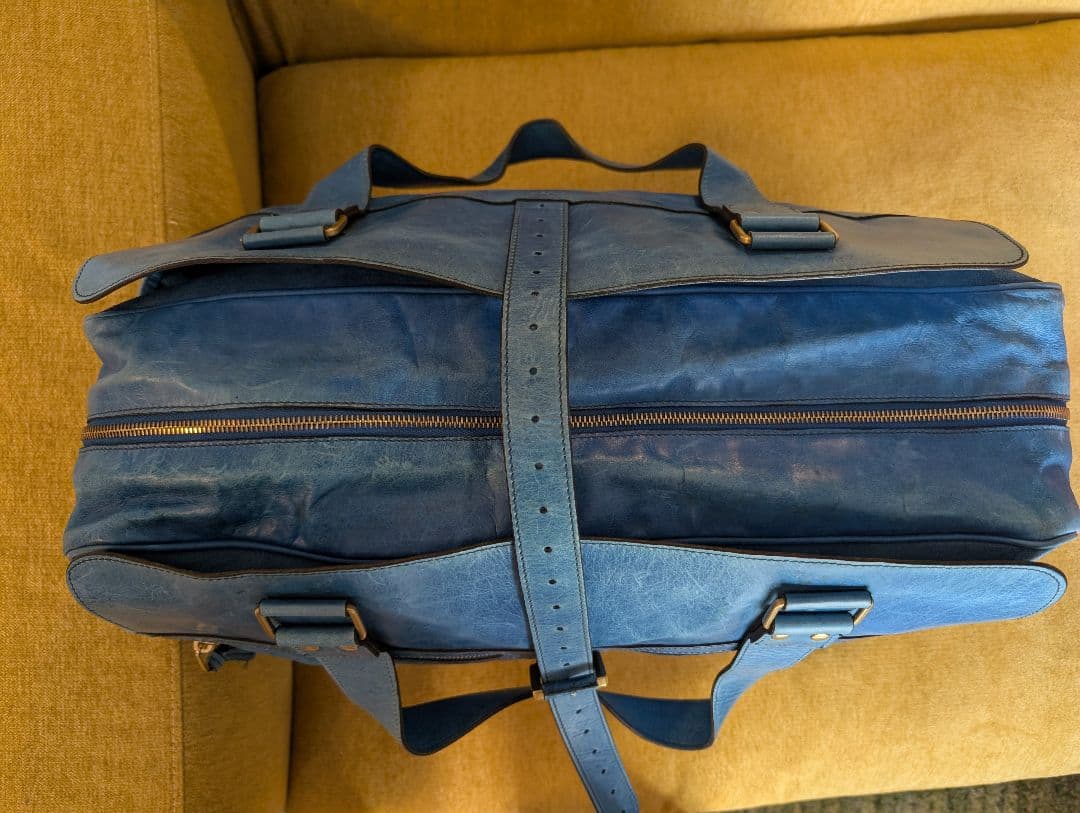 MULBERRY青いレザー ボストンバッグ 388085