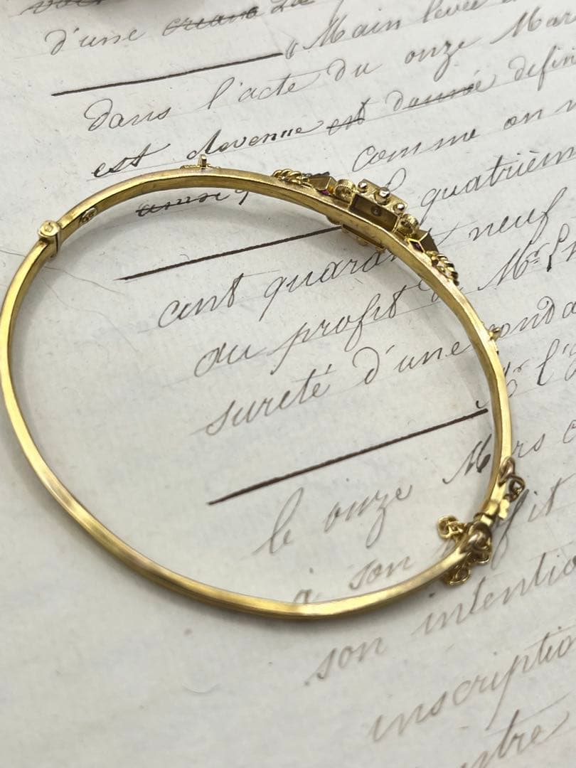 うさぎのななちゃん 英国アンティーク ルビーダイヤ 金 バングル オリジナ