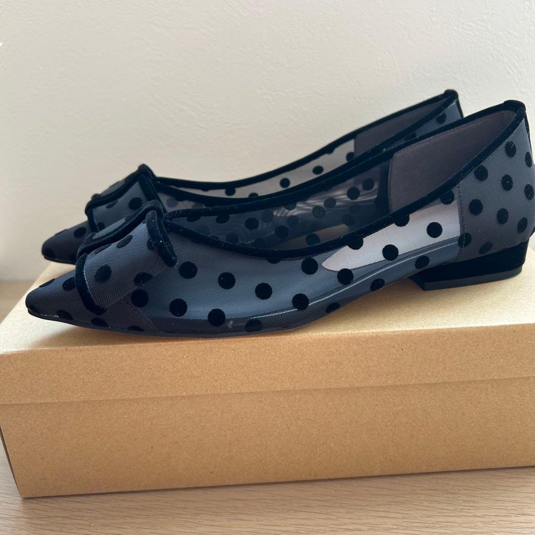 【新品未使用】ルタロン　チュール　リボン　フラット　ポインテッドトゥ　黒