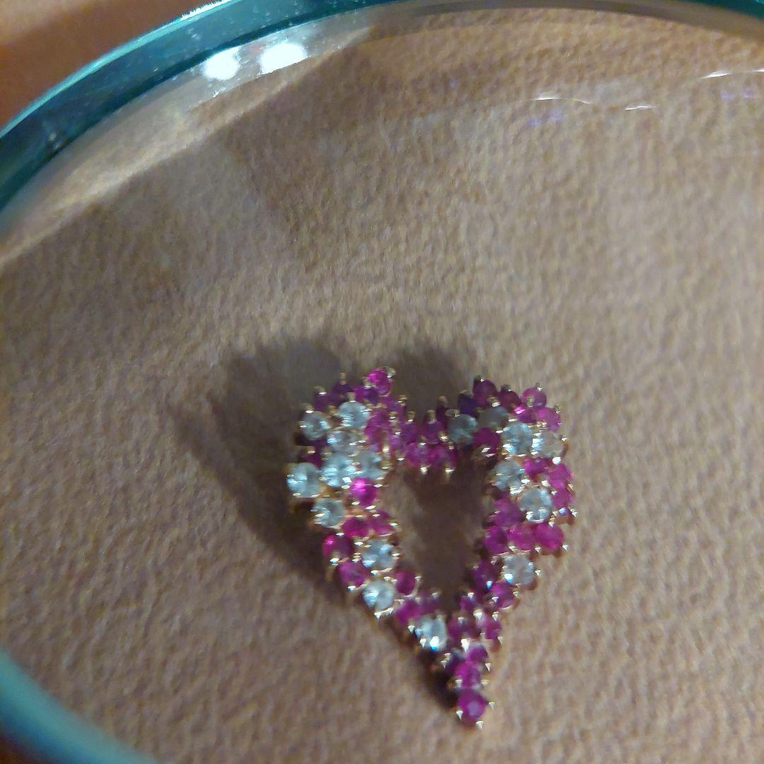 ハート型 18金ルビー&ホワイトサファイアトップピンク ホワイト4g