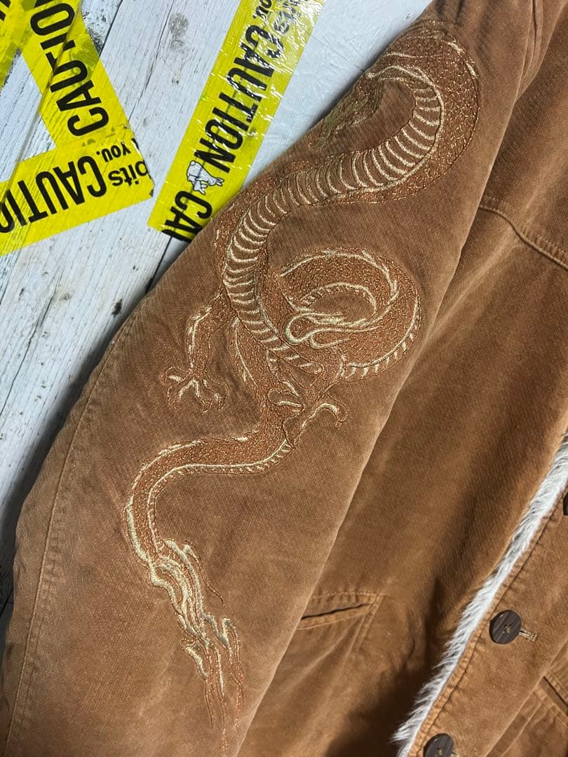 爆限定 絡繰魂 ランチジャケット 切り替え 裏ボア カーコート 龍の刺繍 XL