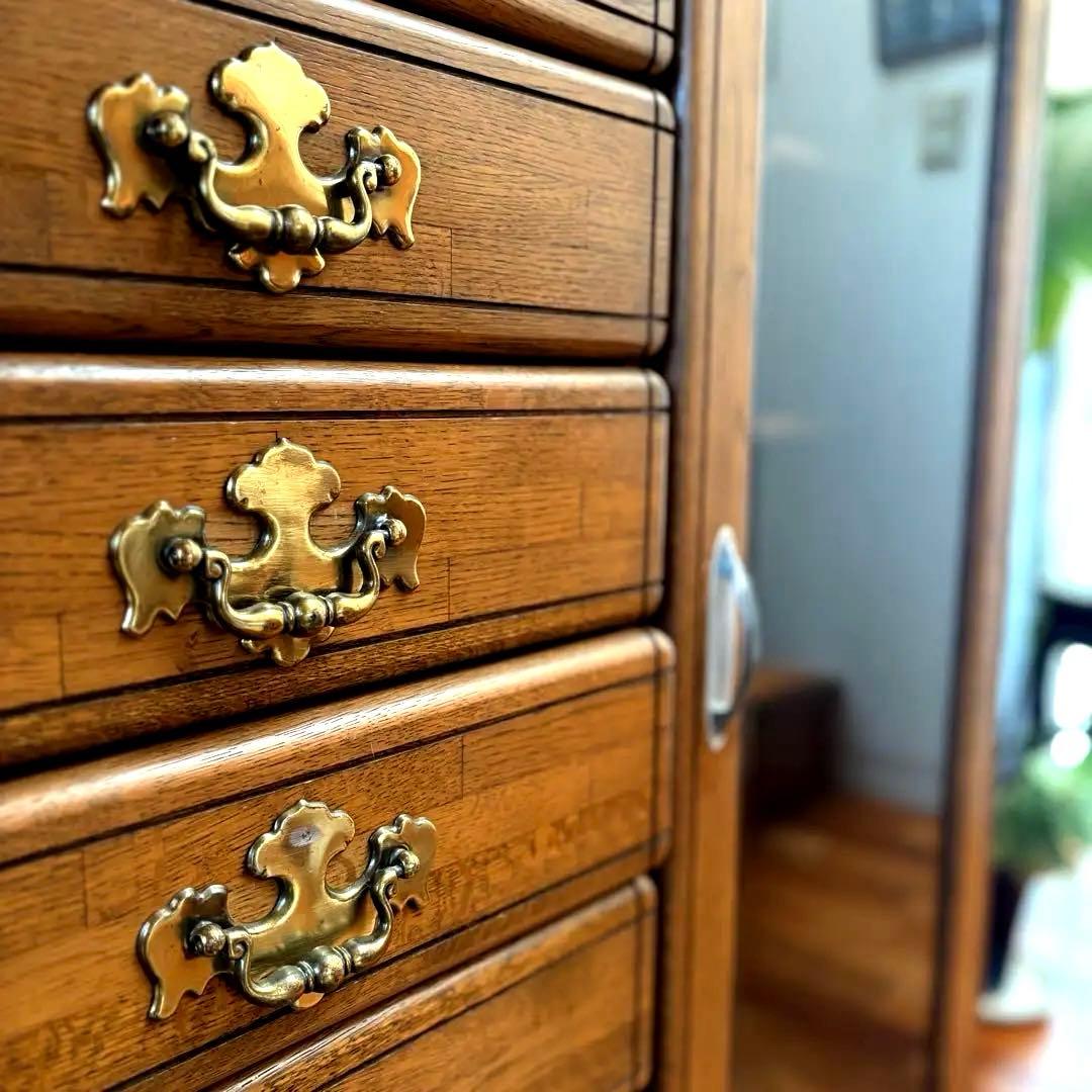 【一点物｜フランス製ヴィンテージキャビネット】オーク材×真鍮取手｜収納｜送料込み