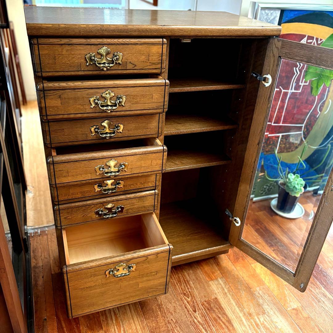 【一点物｜フランス製ヴィンテージキャビネット】オーク材×真鍮取手｜収納｜送料込み