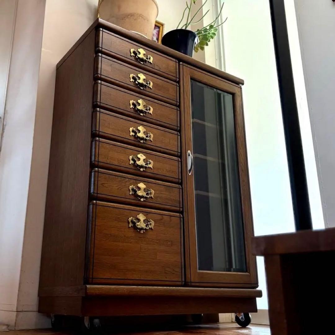 【一点物｜フランス製ヴィンテージキャビネット】オーク材×真鍮取手｜収納｜送料込み