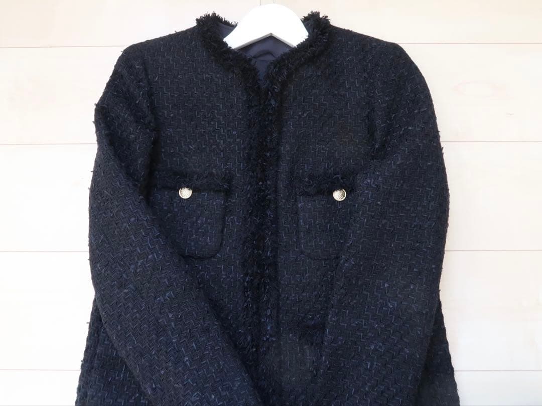 ANAYI 2024年 アナイ ミックスツイードロングノーカラージャケット 36