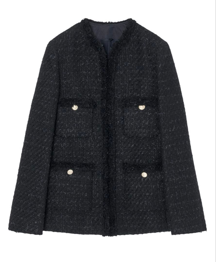 ANAYI 2024年 アナイ ミックスツイードロングノーカラージャケット 36