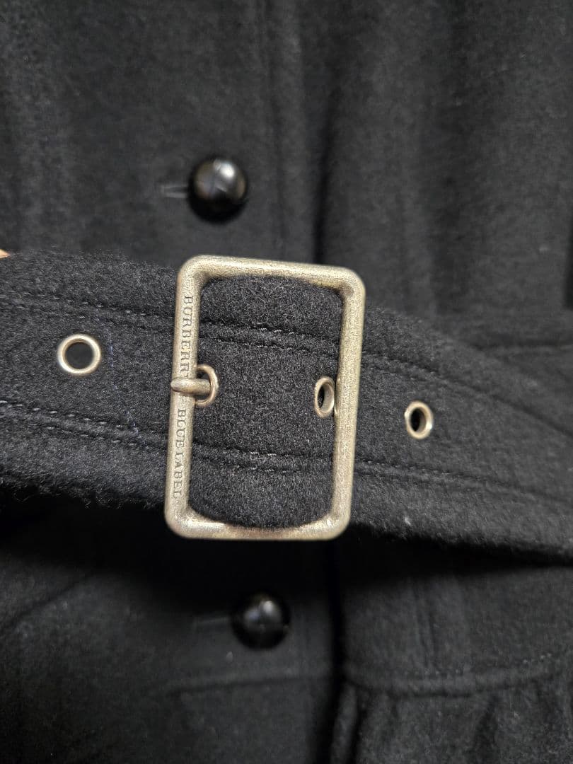 バーバリー・ブルーレーベル　ブラック ベルト付き ピーコート　38