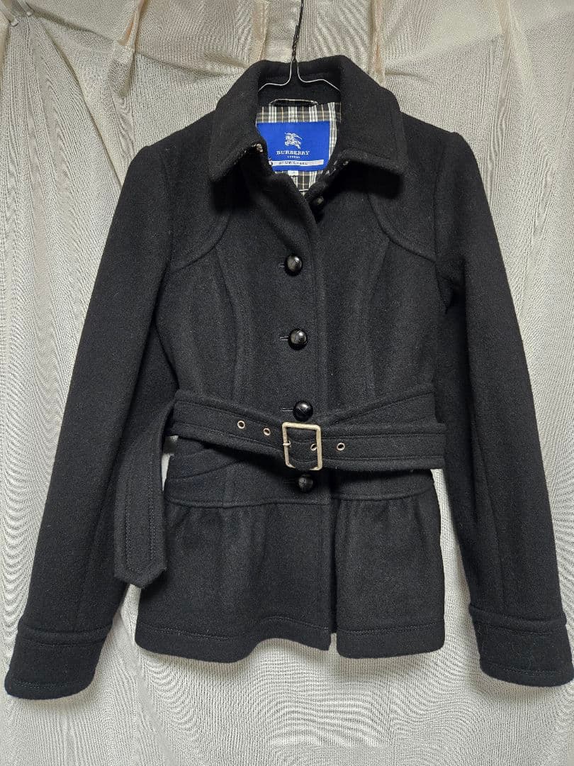 バーバリー・ブルーレーベル　ブラック ベルト付き ピーコート　38