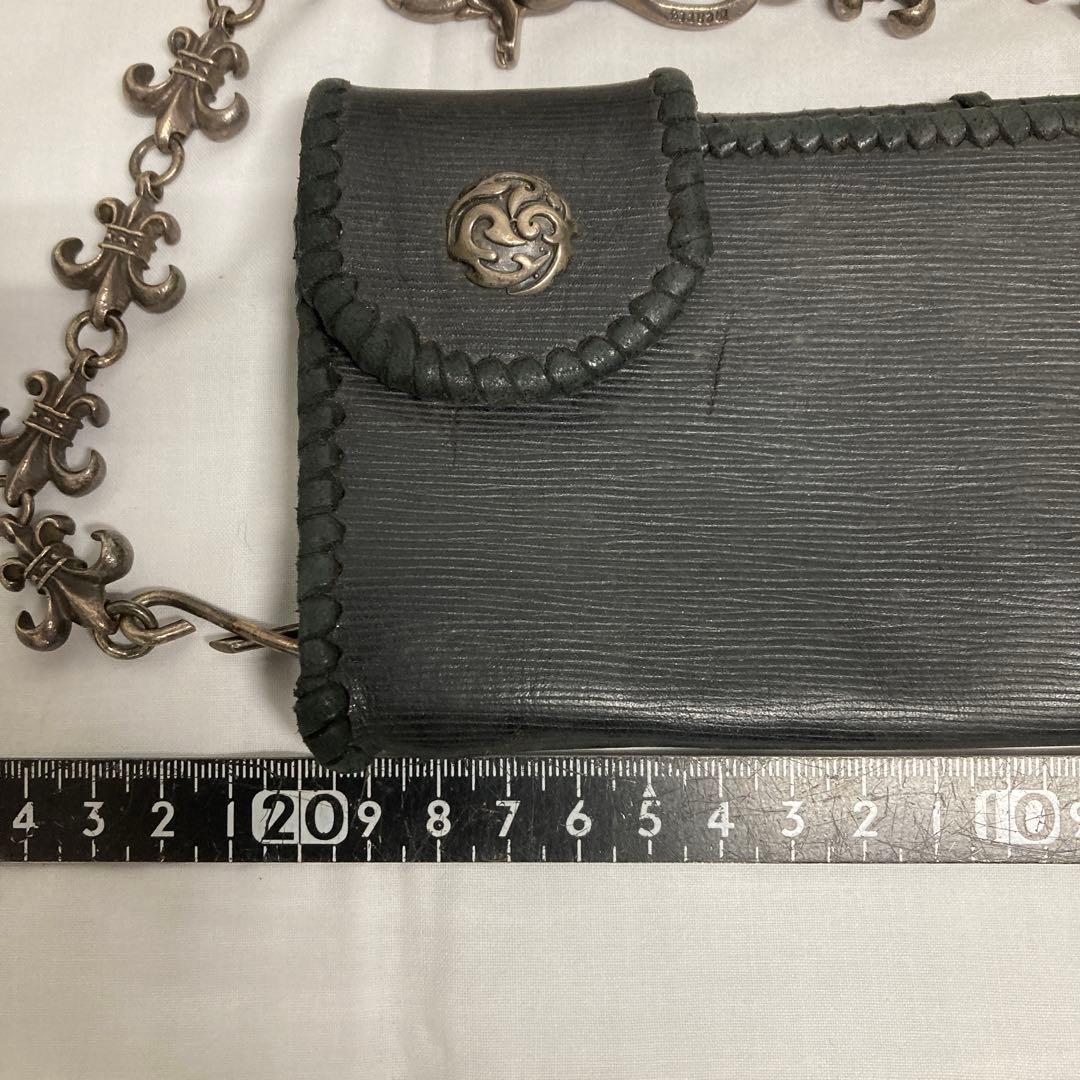 送料込み　黒 レザー シルバーウォレットチェーン　財布