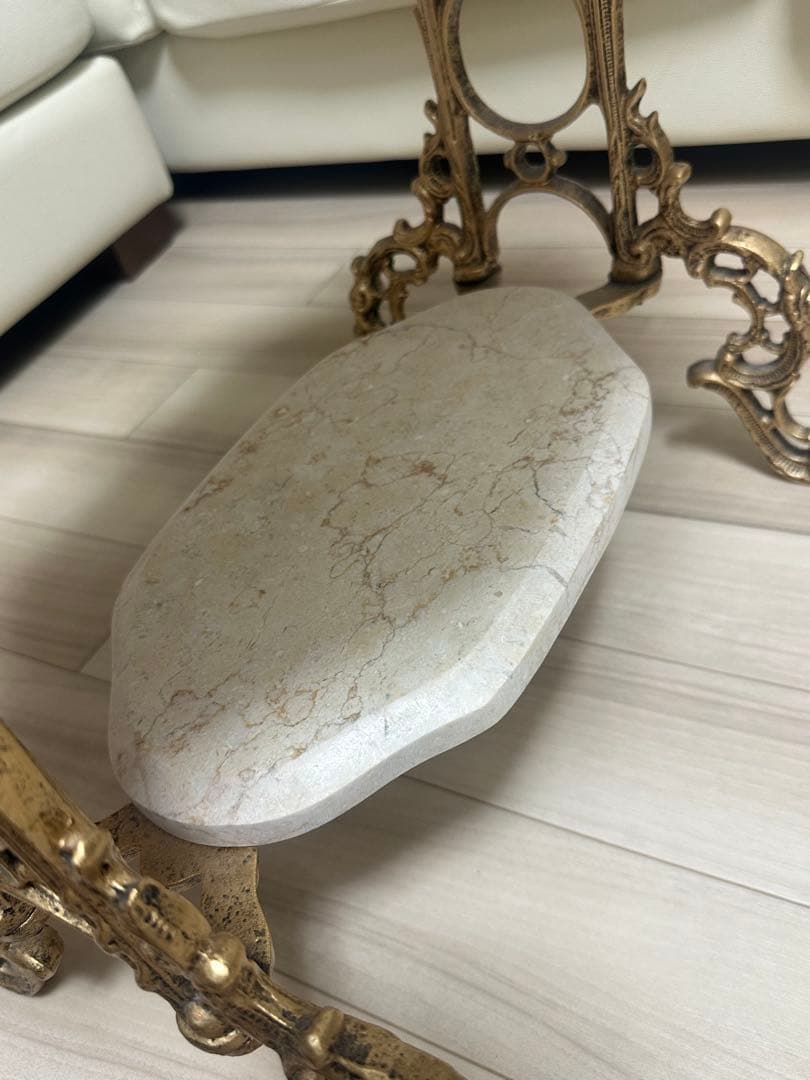 アンティーク調　大理石調　サイドテーブル　ゴールド脚