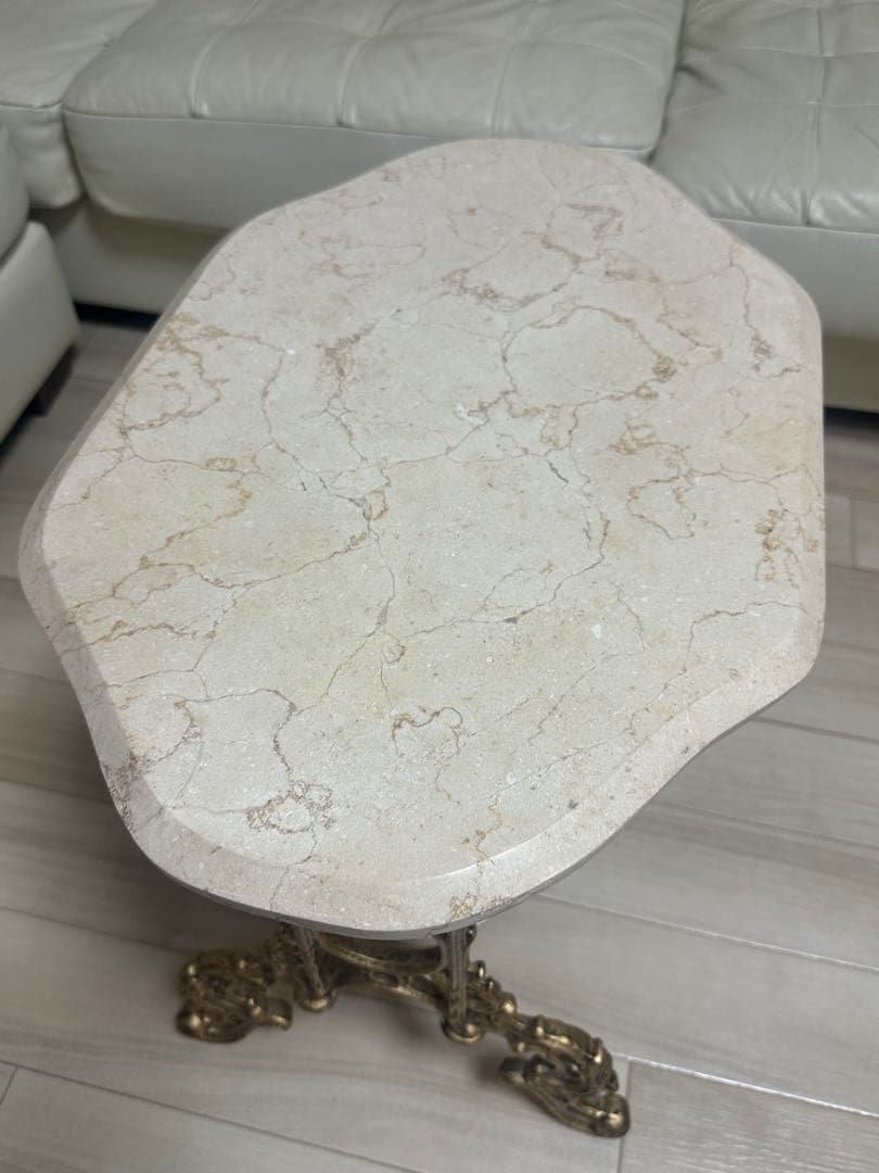 アンティーク調　大理石調　サイドテーブル　ゴールド脚