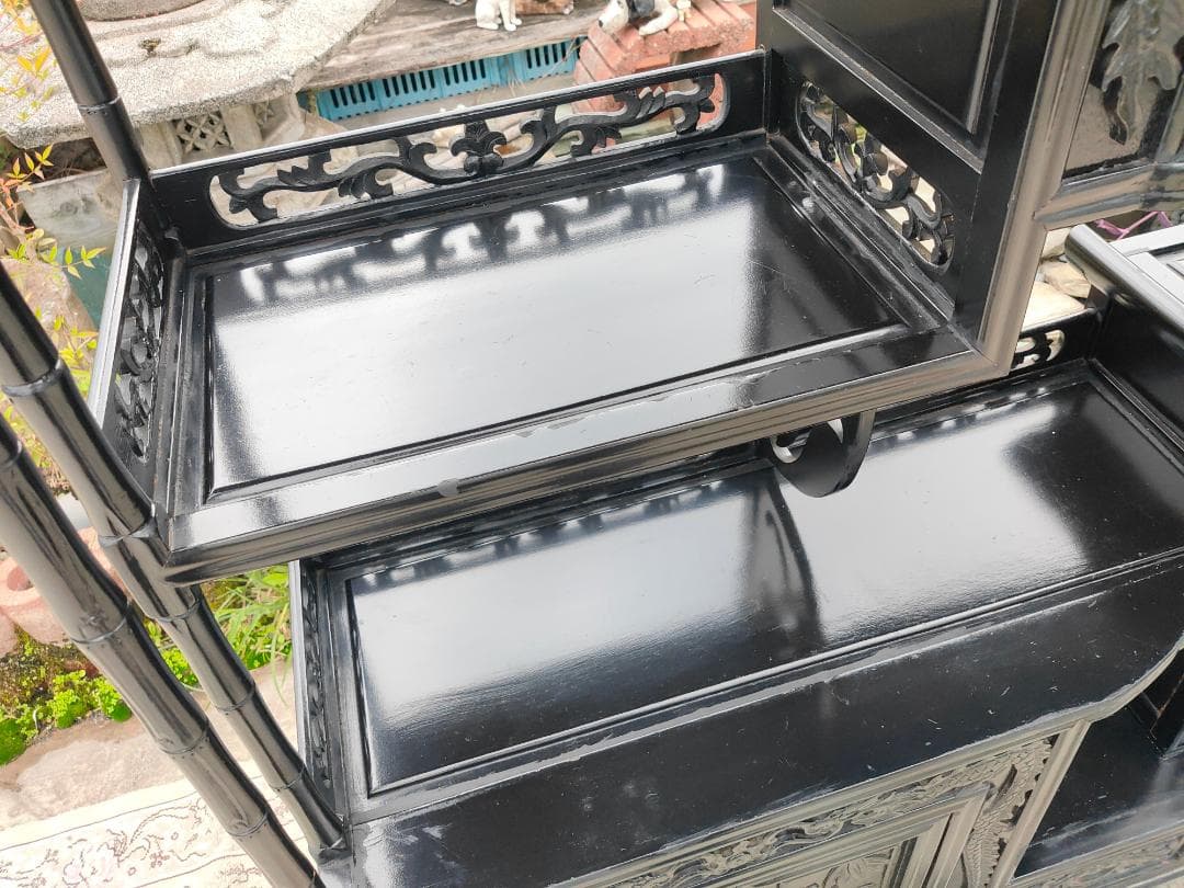 (送料設置込み) 高級茶棚☆飾り棚 ☆茶箪笥☆唐木☆収納棚☆透かし彫り☆無垢