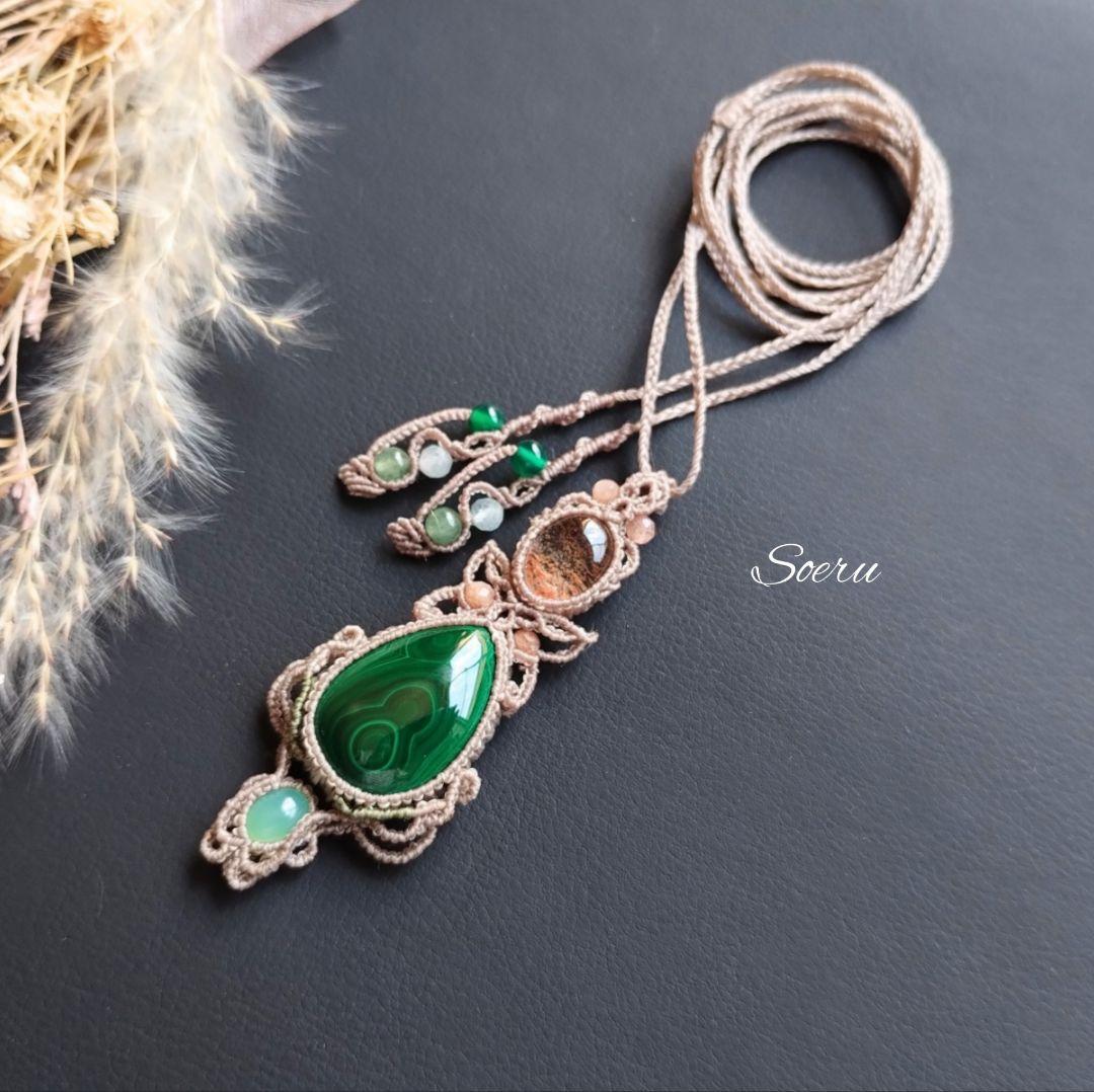 【ちーさん】マラカイト＆ガーデンクォーツのマクラメ編みネックレス他　天然石