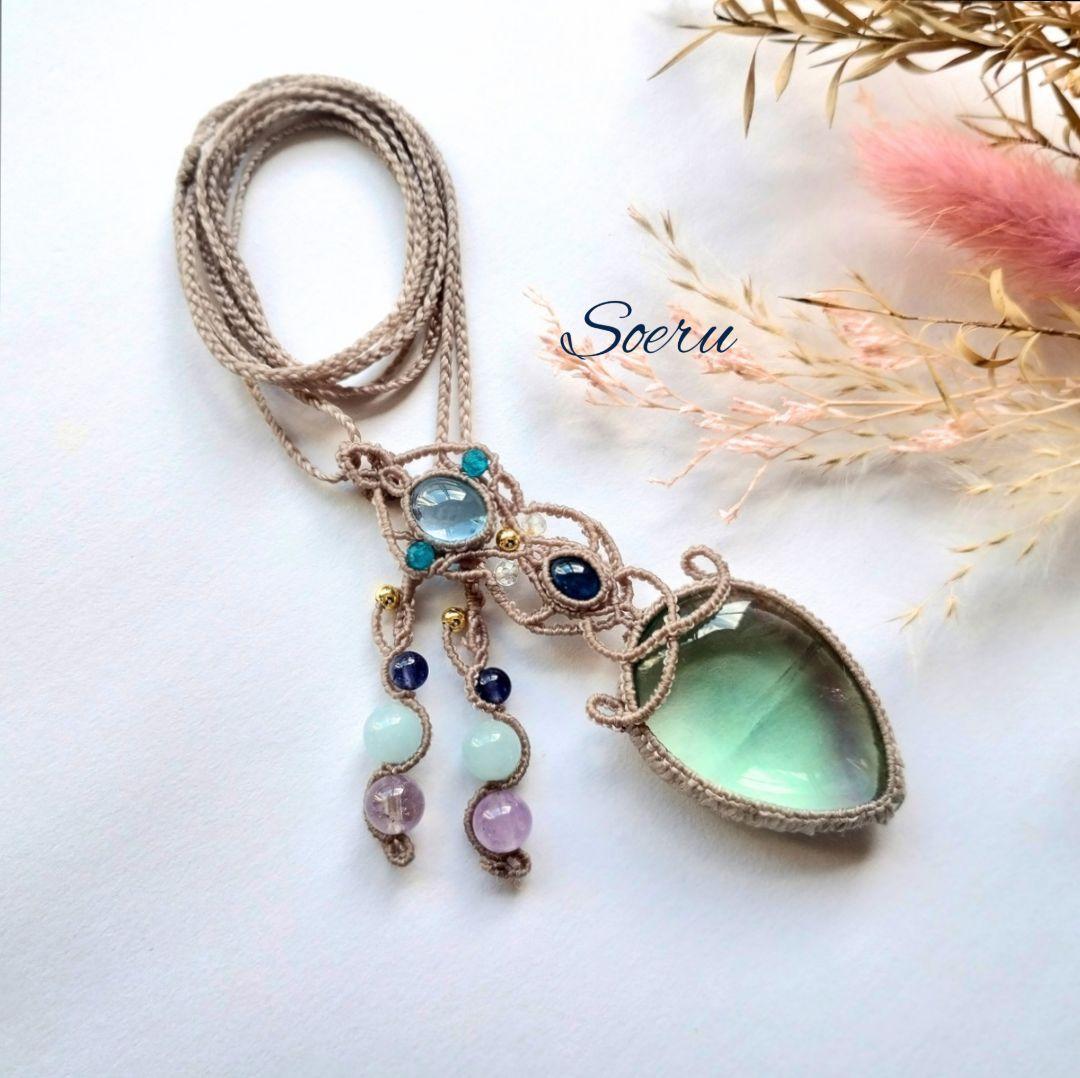 【ちーさん】マラカイト＆ガーデンクォーツのマクラメ編みネックレス他　天然石