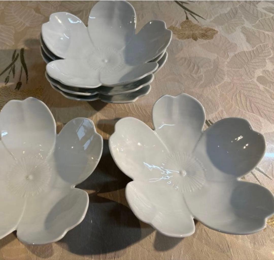有田焼　白磁さくら型向付（5枚）