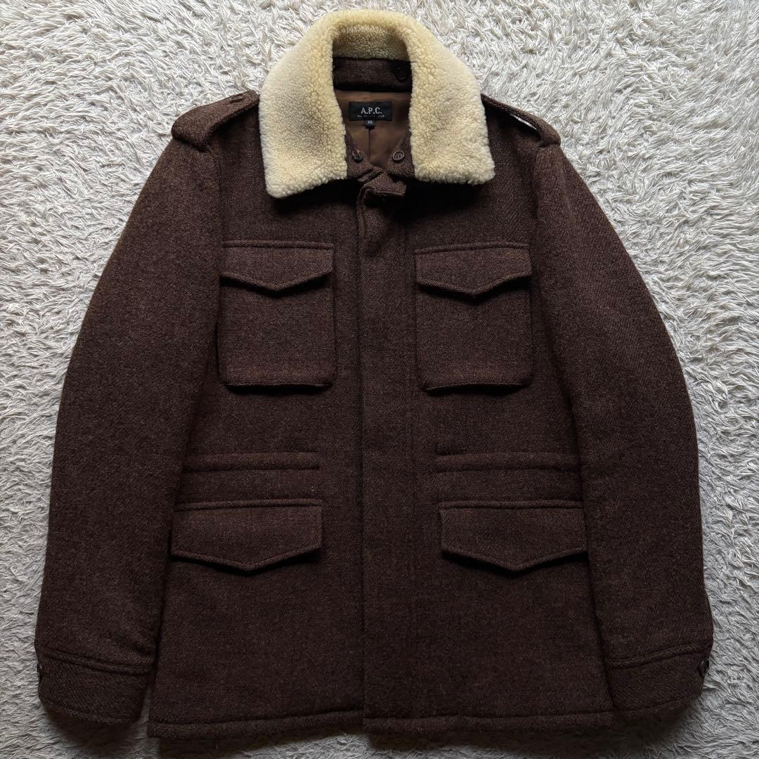 ★L相当★ APC ハリスツイード 比翼 ブルゾン ボア取り外し可 ダブルジップ