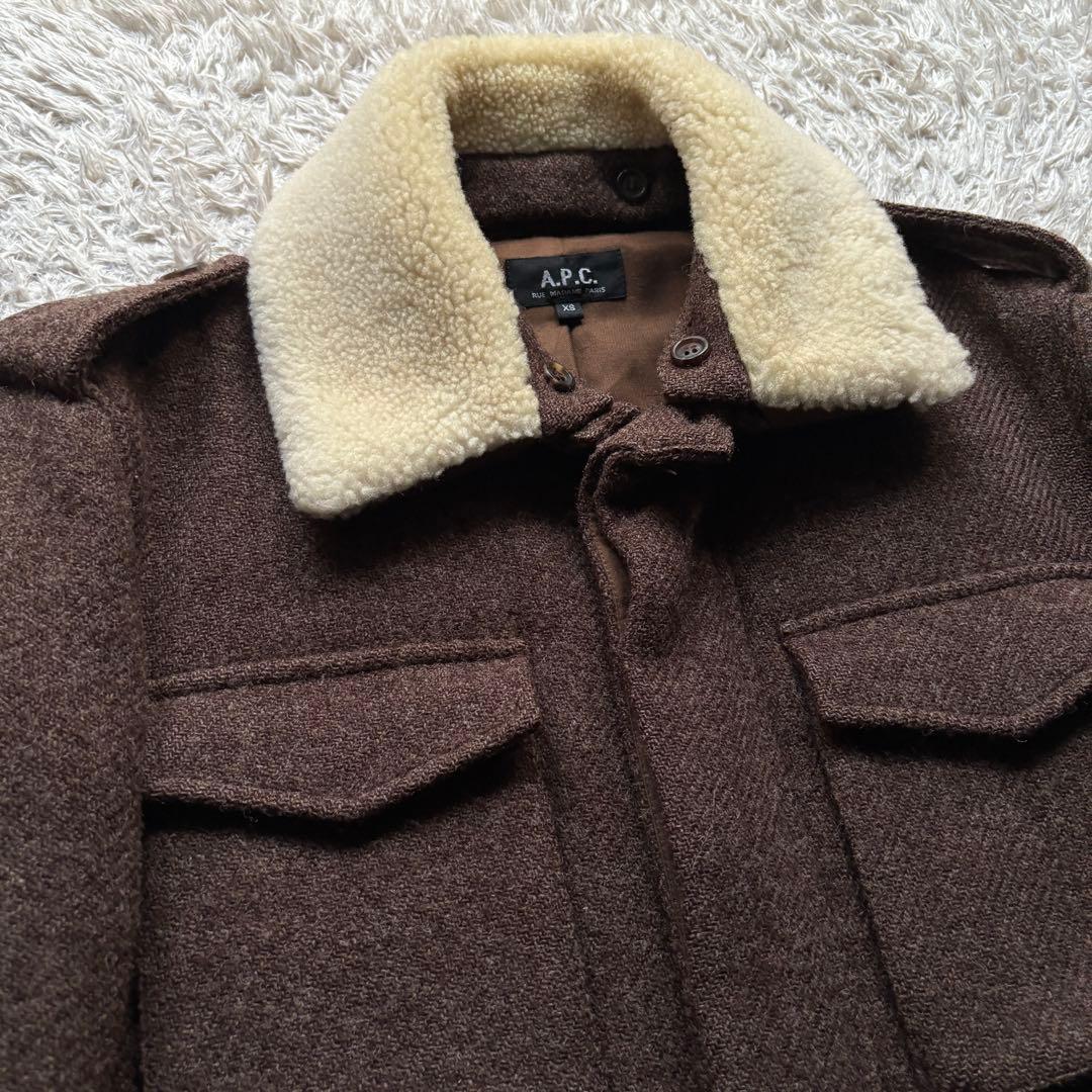 ★L相当★ APC ハリスツイード 比翼 ブルゾン ボア取り外し可 ダブルジップ