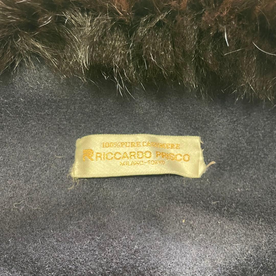 Riccardo Prisco ピュア カシミヤ ネイビー ファー付き ポンチョ