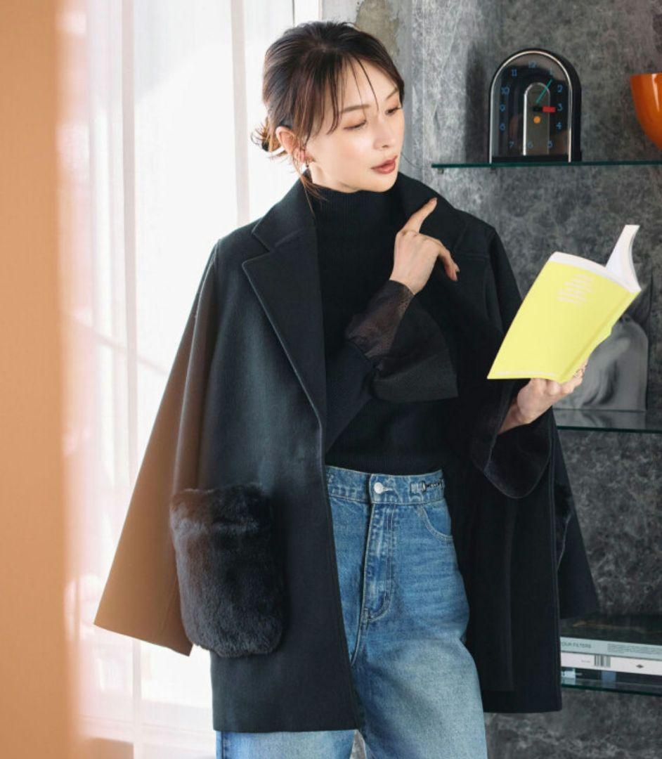 ノスタルジア　ウールライクポケットファーガウンコート　M