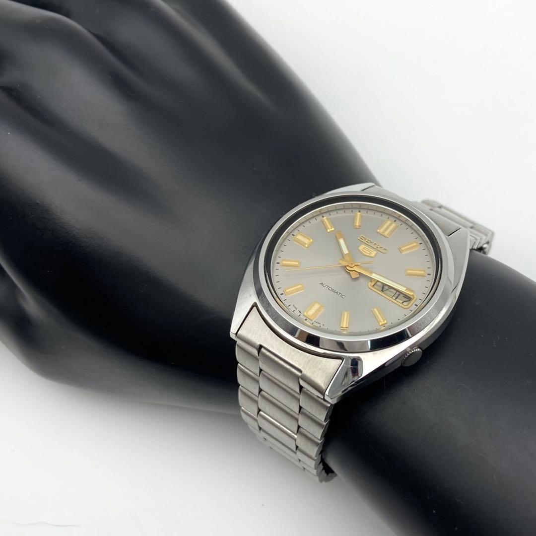 【稼働】SEIKO5 自動巻き 腕時計 デイデイト 美品 メンズ シルバー