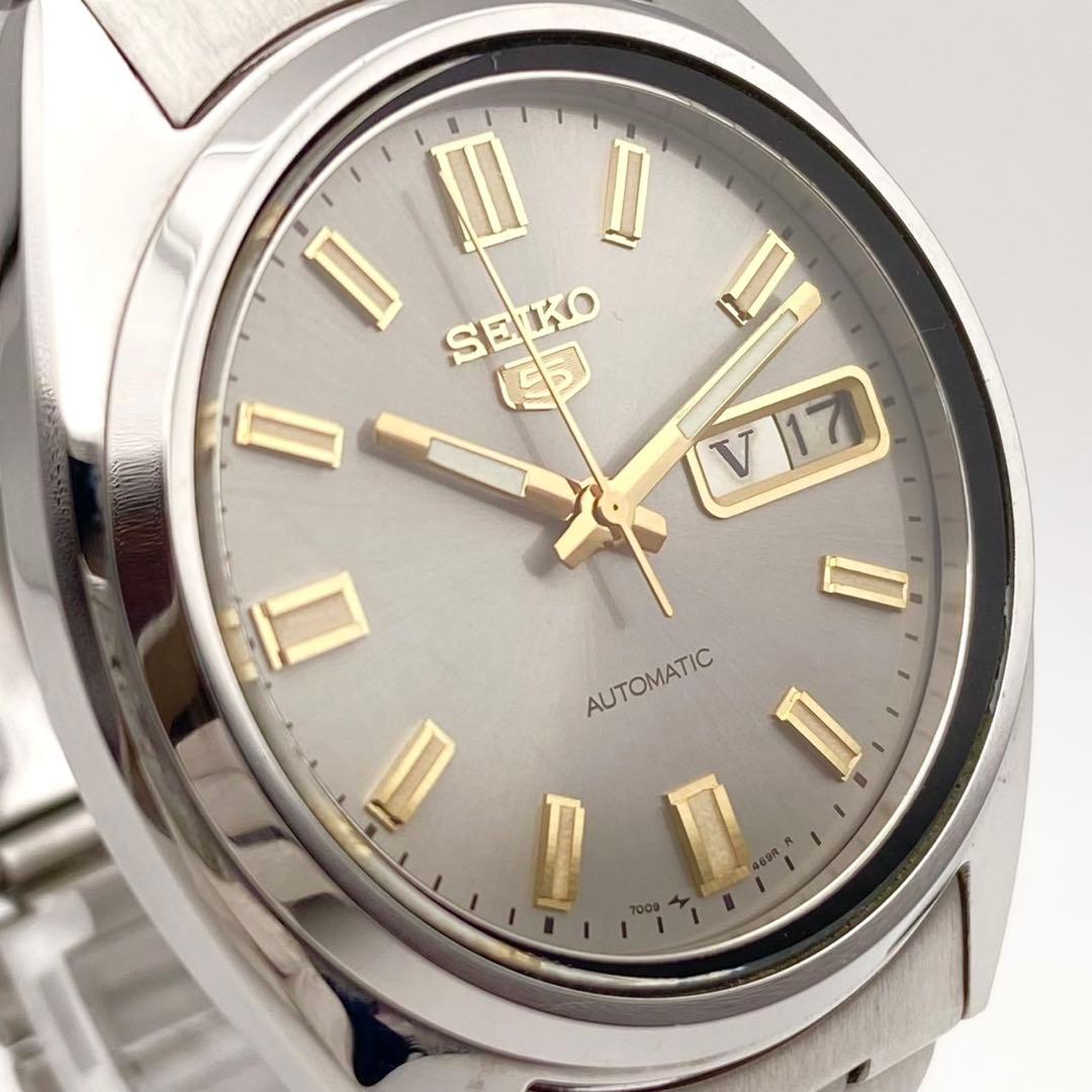 【稼働】SEIKO5 自動巻き 腕時計 デイデイト 美品 メンズ シルバー