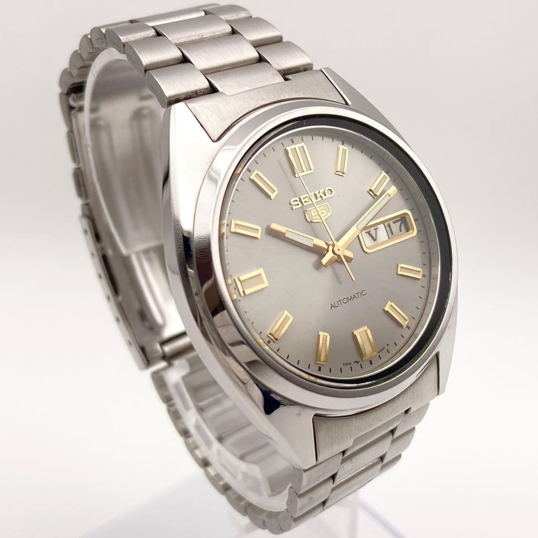 【稼働】SEIKO5 自動巻き 腕時計 デイデイト 美品 メンズ シルバー