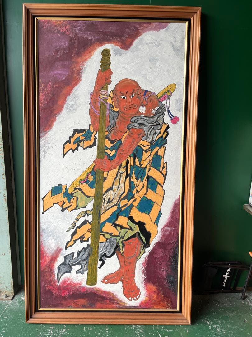 特大 196cm 仁王像 油絵 額縁 インテリア 縁起物 絵画