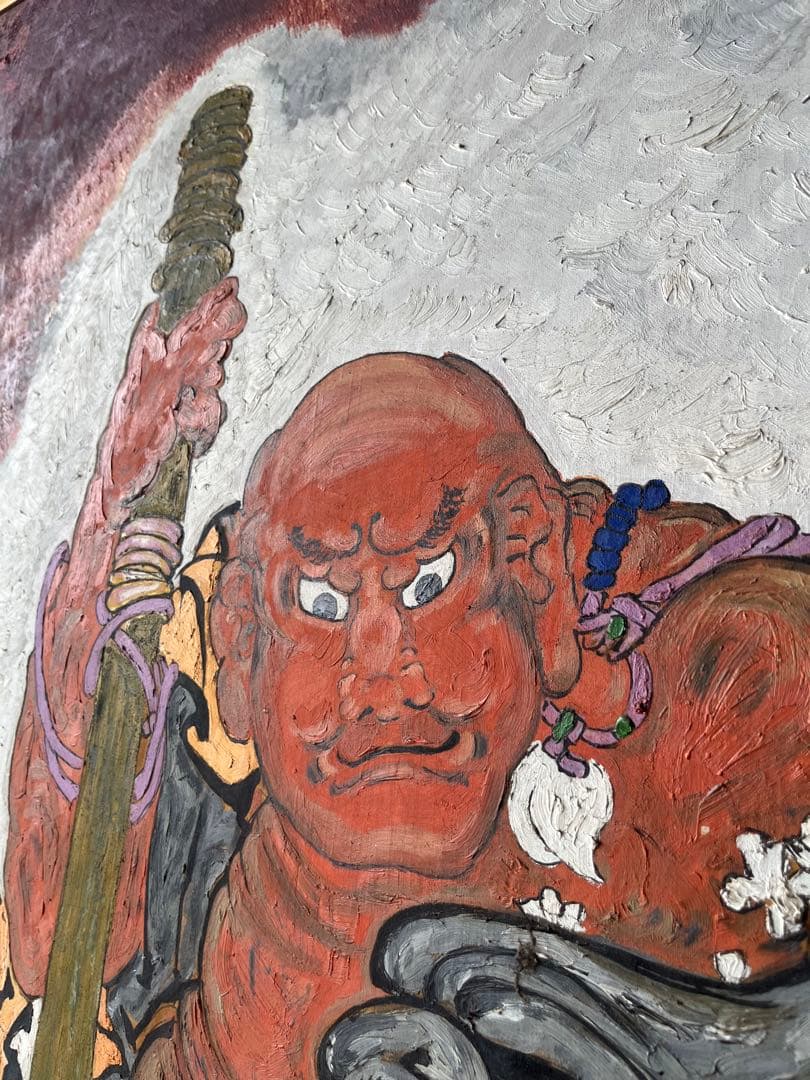 特大 196cm 仁王像 油絵 額縁 インテリア 縁起物 絵画