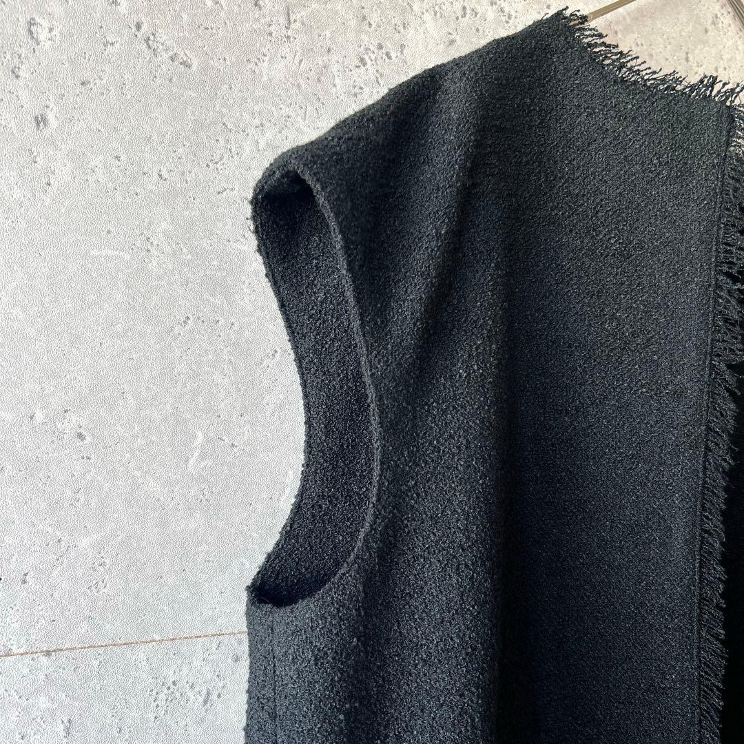 M.Fil エムフィル/ミカコナカムラ　ツイードフリンジロングジレブラック 38