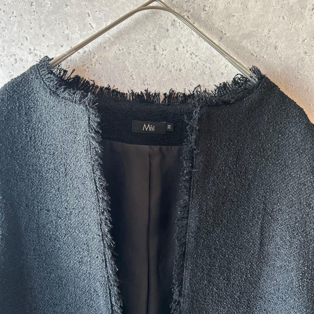 M.Fil エムフィル/ミカコナカムラ　ツイードフリンジロングジレブラック 38