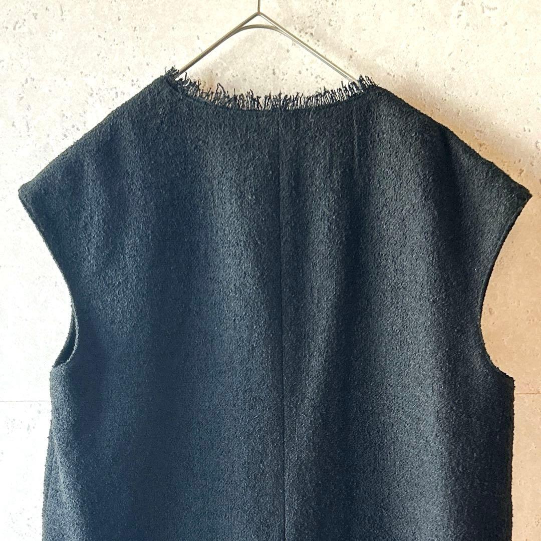 M.Fil エムフィル/ミカコナカムラ　ツイードフリンジロングジレブラック 38