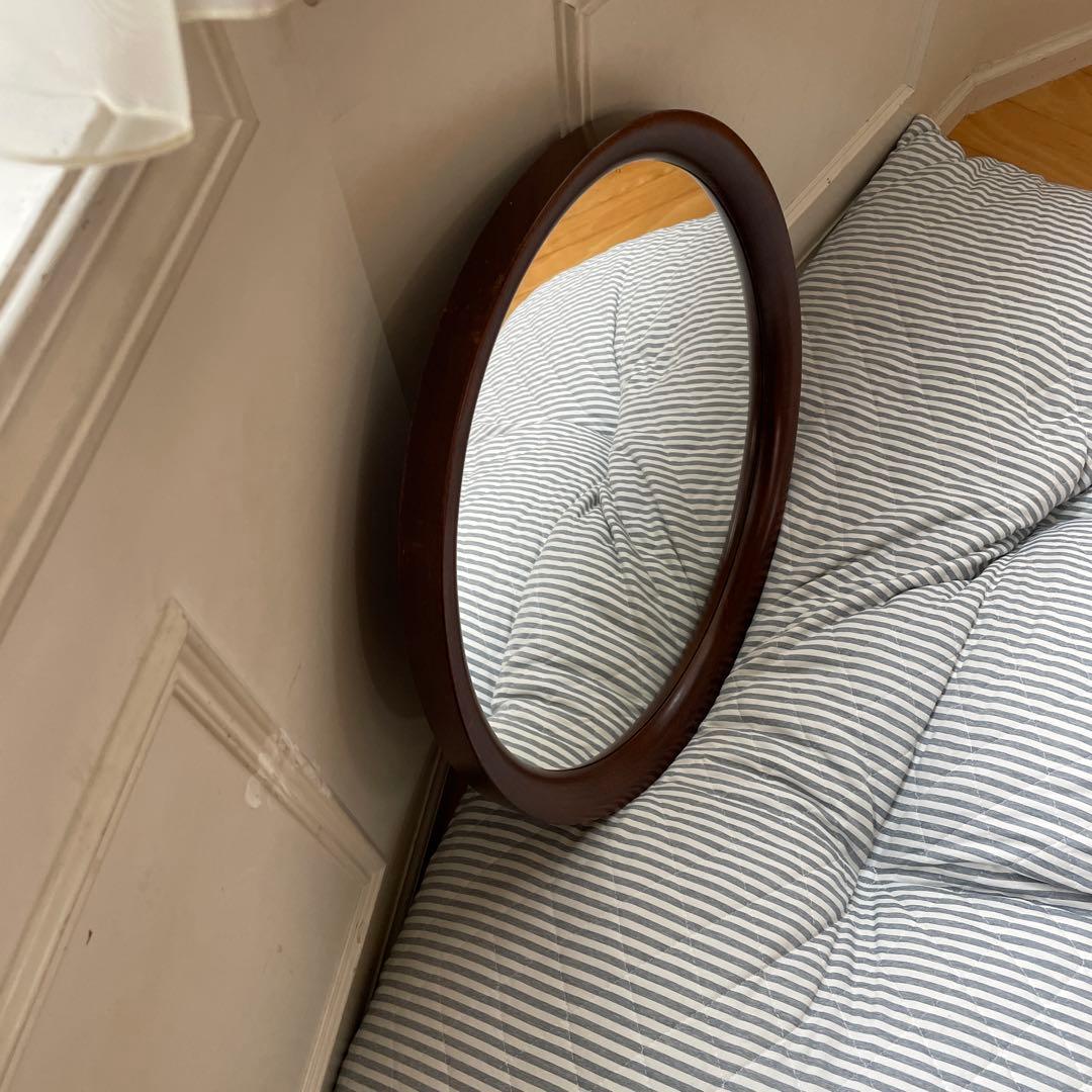 秋田木工 ウォールミラー 鏡丸型 古代色 レトロ ビンテージ大判47