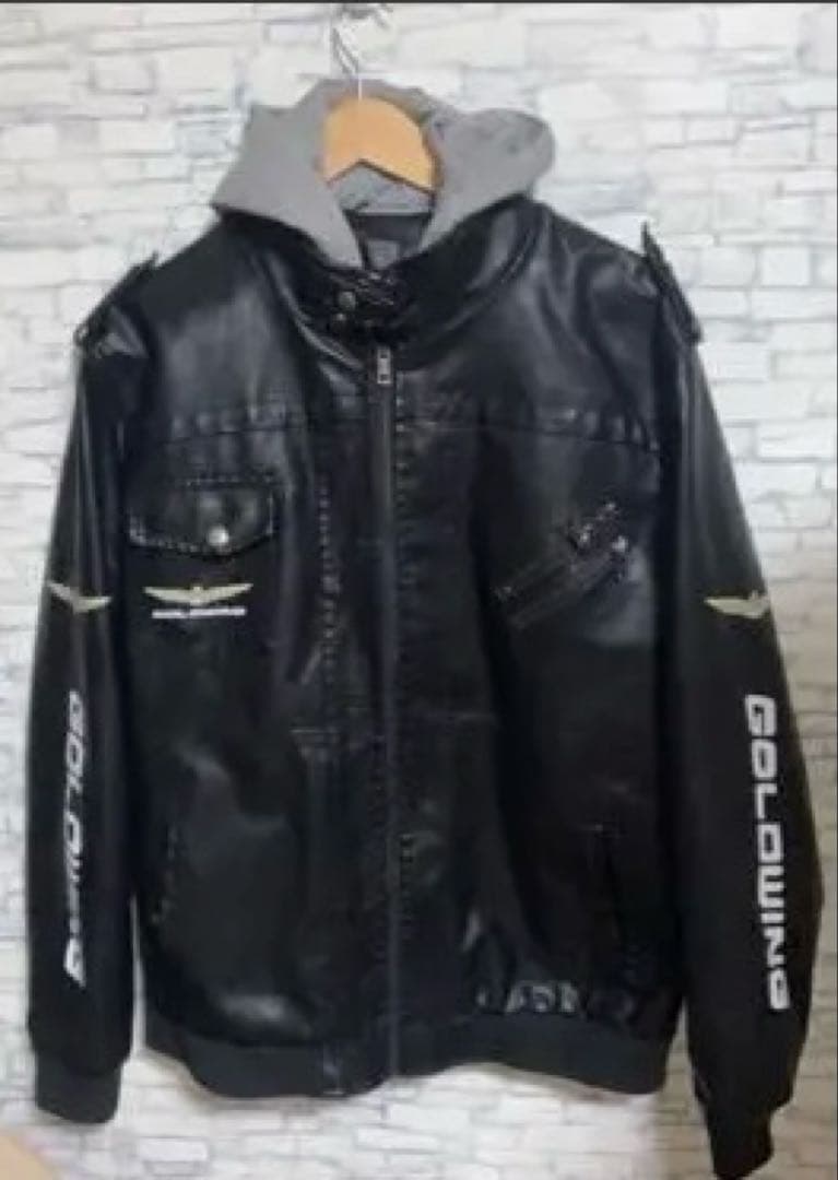 GOLDWING フード付きレザー風ジャケット 2XL