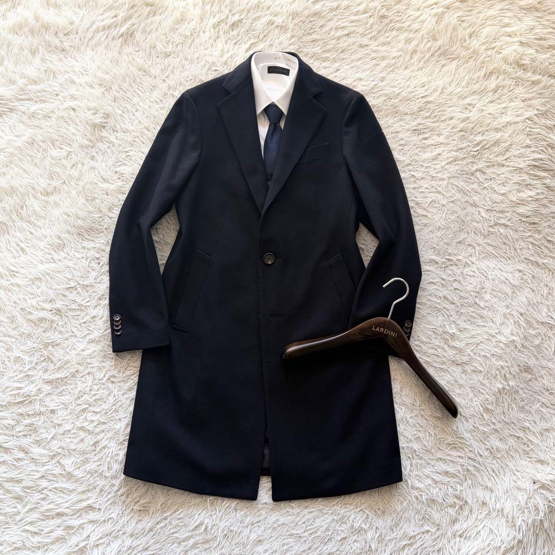<美品>LARDINI ネイビー ウール チェスターコート サイズ46