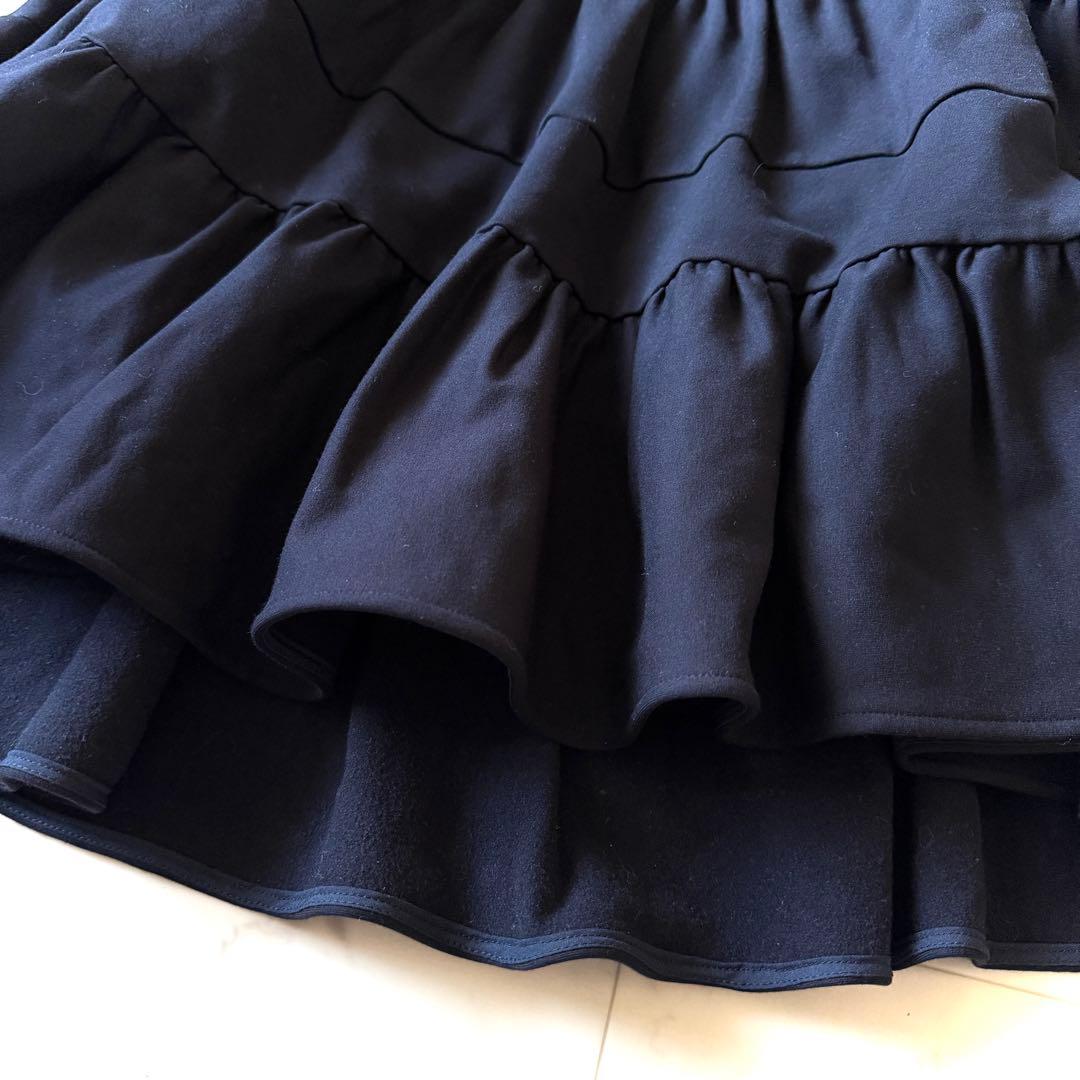 美品 ヨリ yori ぬくぬくヘムフリルブラウス ネイビー ティアードカットソー